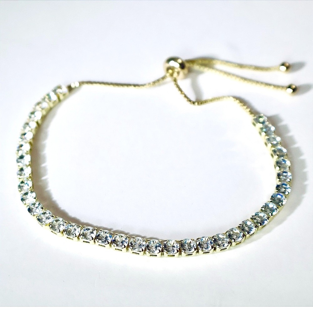 Swarovski Crystal Tennis Bracelet Gold Plated Adjustable Bolo Slider New